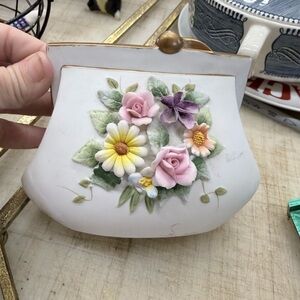 Lefton Ceramic vintage Clutch Vase with Floral Accents